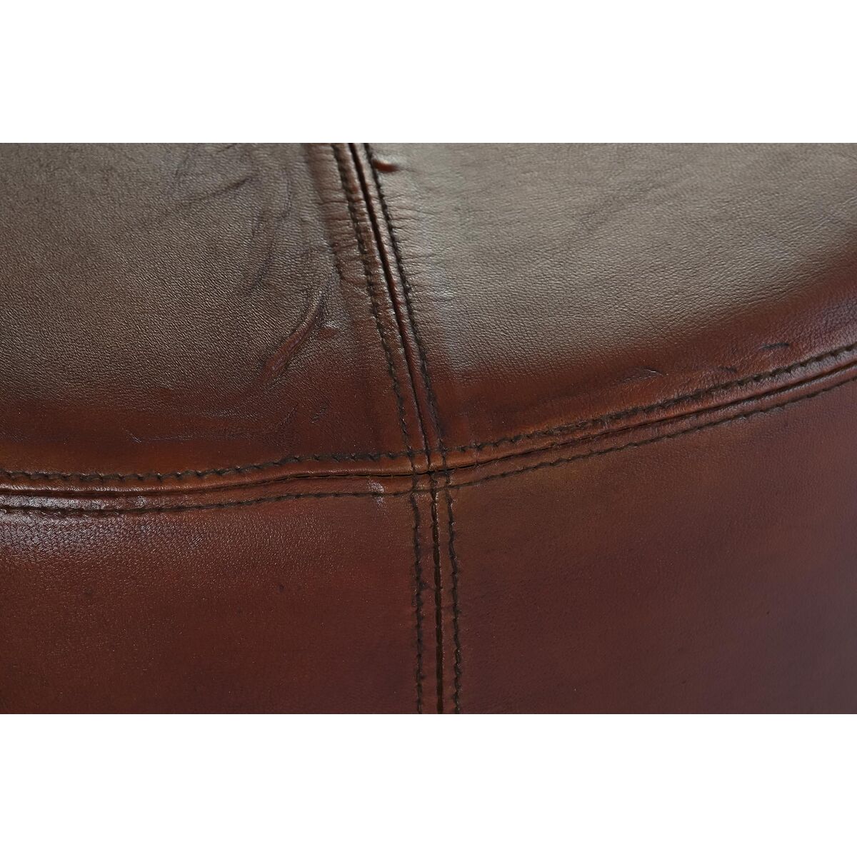 Fotpall DKD Home Decor Svart Metall Brun Läder (55 x 55 x 37 cm) - 7