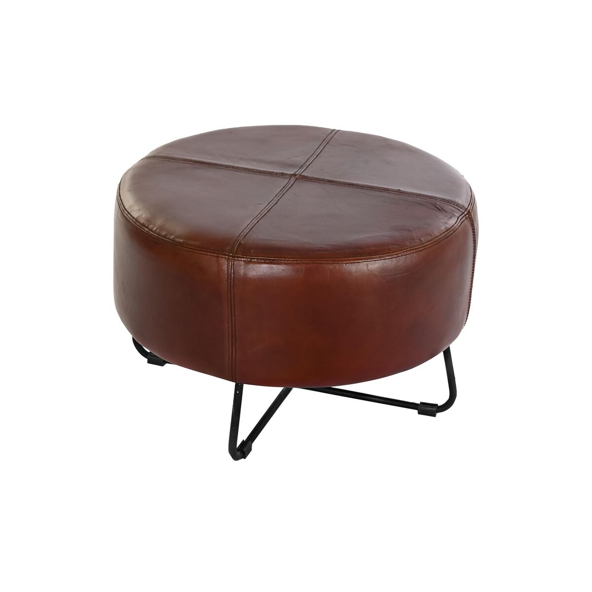 Fotpall DKD Home Decor Svart Metall Brun Läder (55 x 55 x 37 cm) - 8