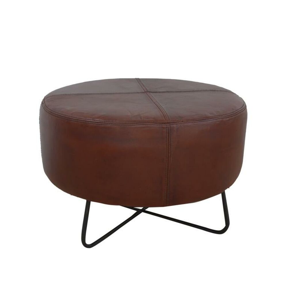 Fotpall DKD Home Decor Svart Metall Brun Läder (55 x 55 x 37 cm) - 2