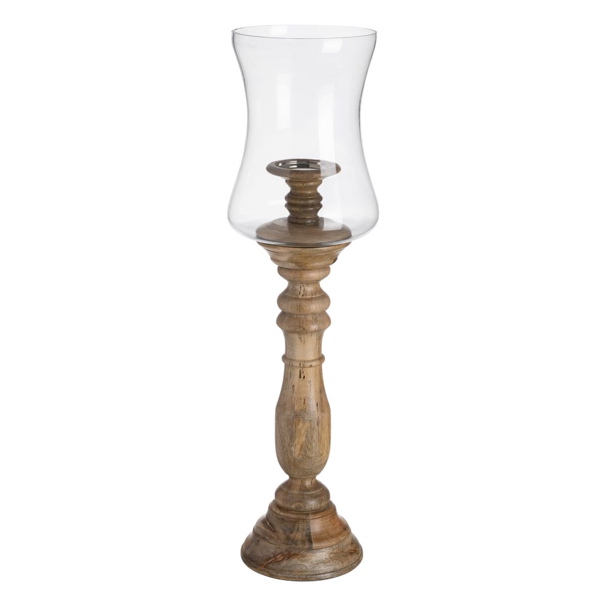 Ljusstakar Naturell Trä Glas 20 x 20 x 76 cm