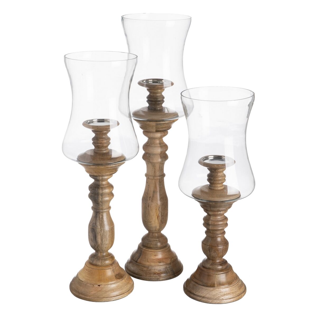 Ljusstakar Naturell Trä Glas 20 x 20 x 68 cm - 2