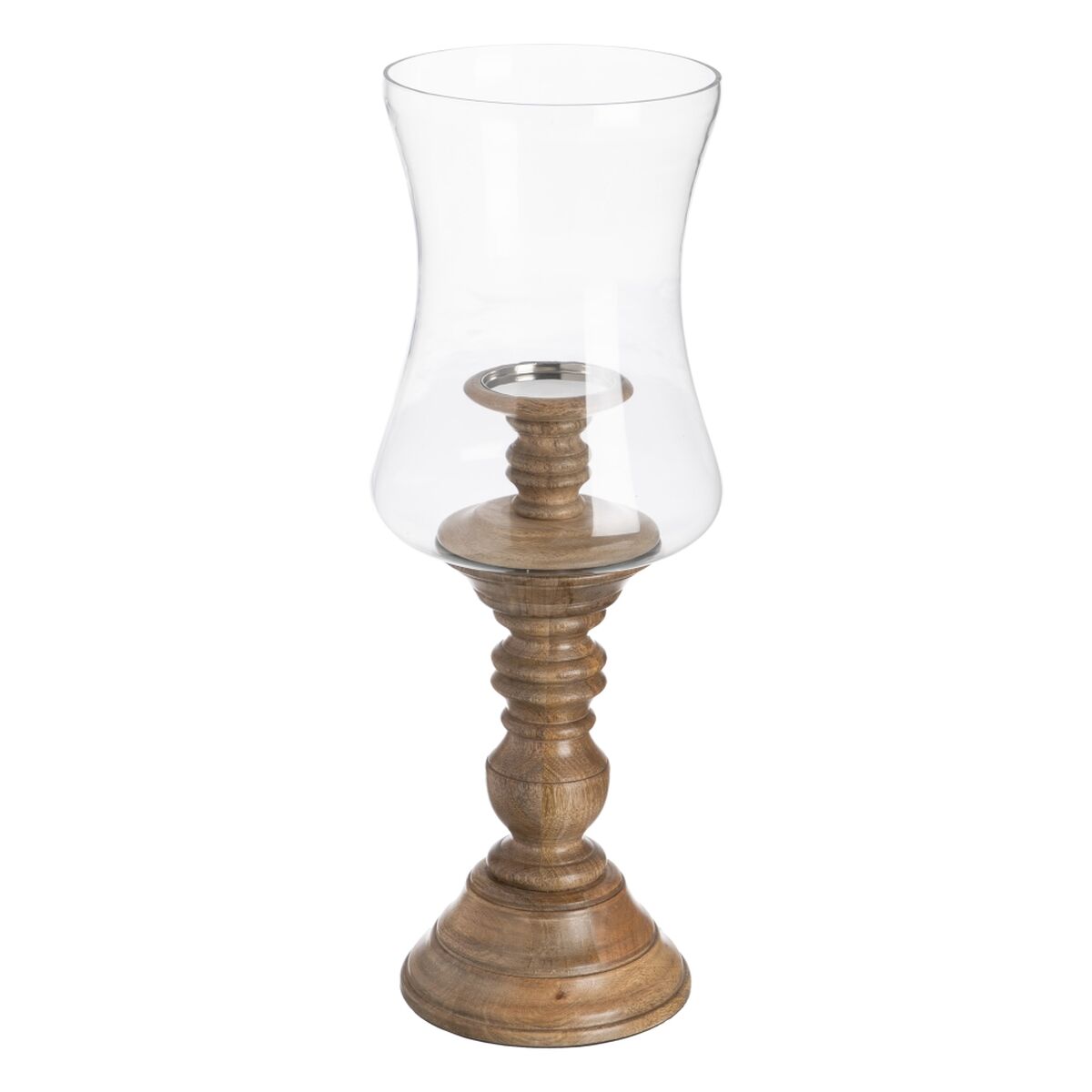 Ljusstakar Naturell Trä Glas 20 x 20 x 57 cm