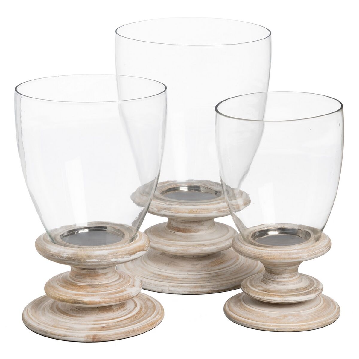 Ljusstakar Vit Trä Glas 28 x 28 x 43 cm - 2