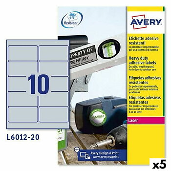 Etiketter till Skrivare Avery Silvrig 20 Blad 96 x 50,8 mm (5 antal)