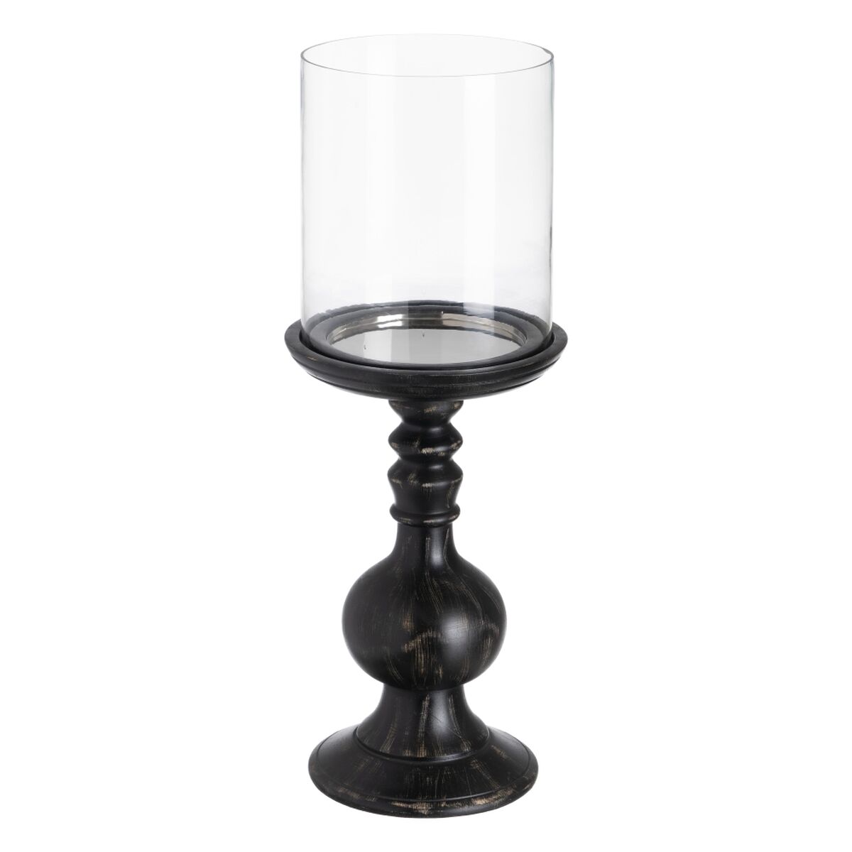 Ljusstakar Svart Trä Glas 23 x 23 x 58 cm