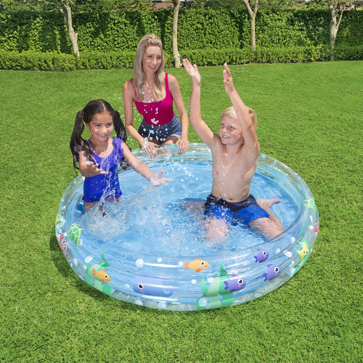 Bestway Uppblåsbar barnpool 3 ringar Transparent marinlivet 152x30 cm +2 år Trädgård 51004 - 3