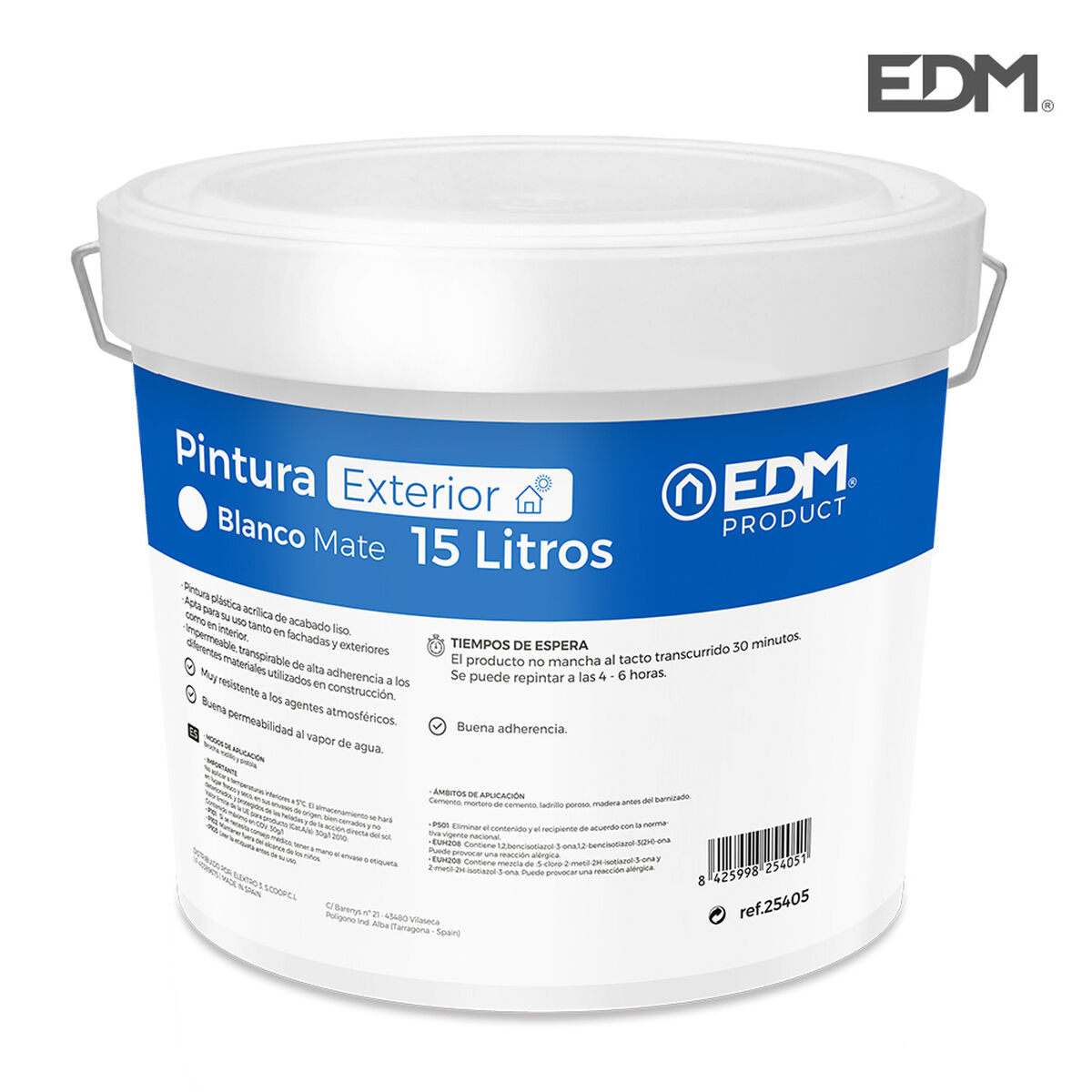Måla EDM 25405 15 L Vit Insida/Extern