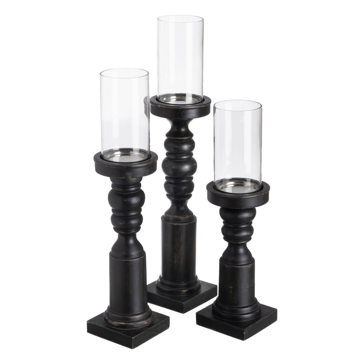 Ljusstakar Svart Trä Glas 12 x 12 x 55 cm - 2