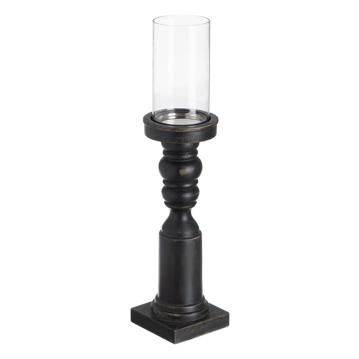 Ljusstakar Svart Trä Glas 12 x 12 x 55 cm - 3
