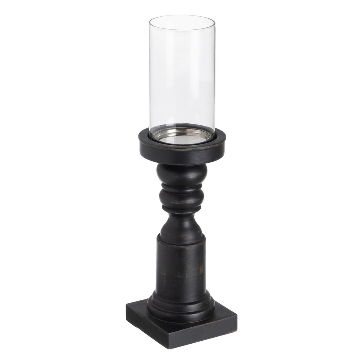 Ljusstakar Svart Trä Glas 12 x 12 x 47 cm - 3