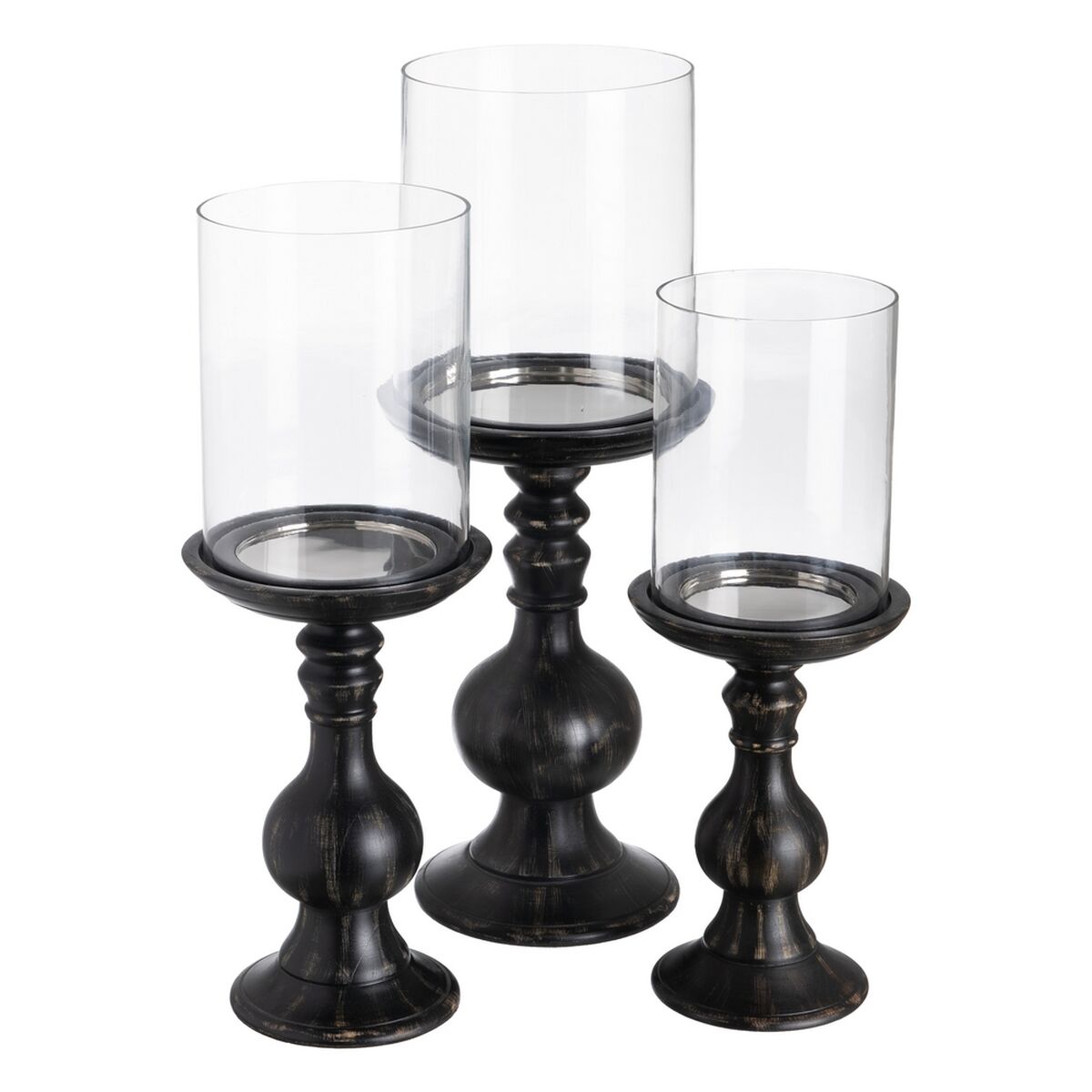 Ljusstakar Svart Trä Glas 20 x 20 x 53 cm - 2