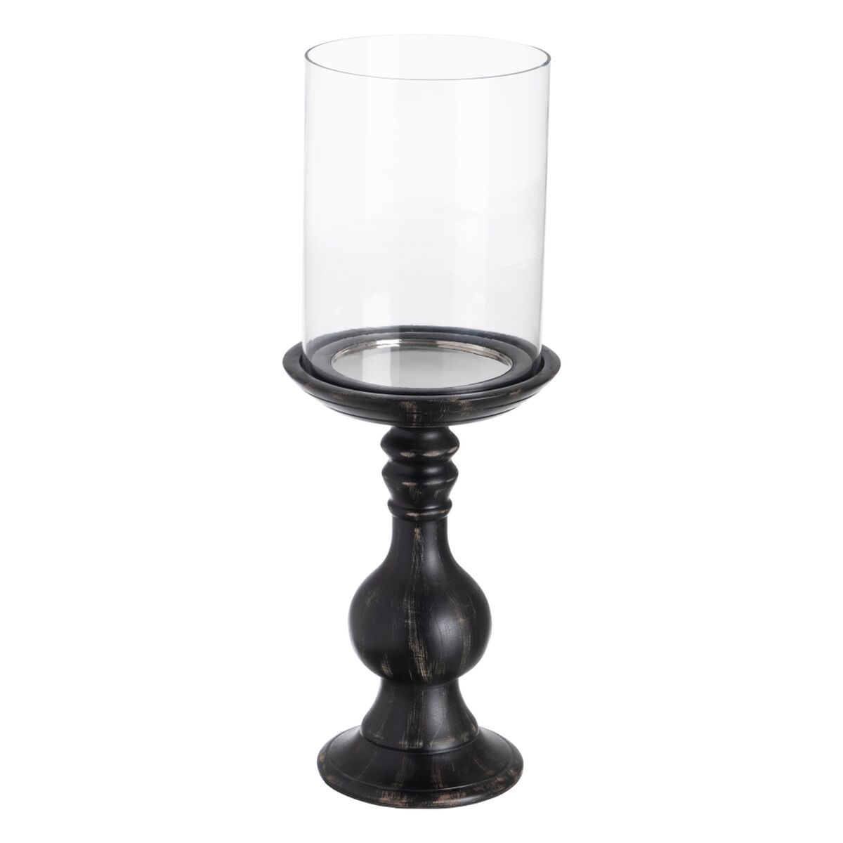 Ljusstakar Svart Trä Glas 20 x 20 x 53 cm