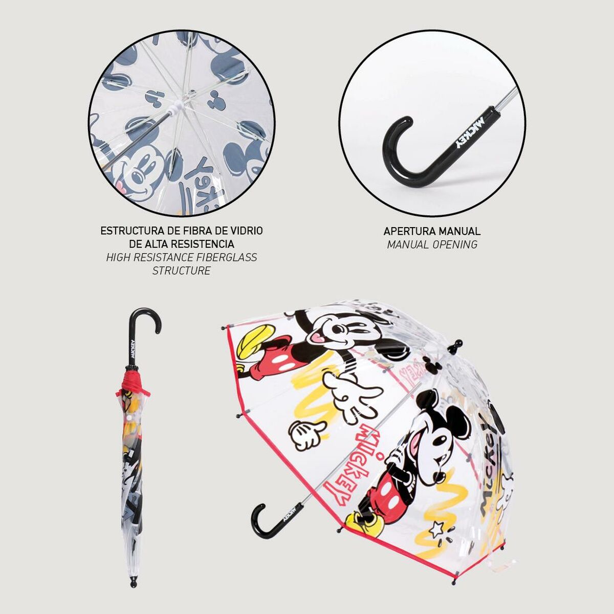 Paraply Mickey Mouse Transparent Ø 71 cm Röd - 12