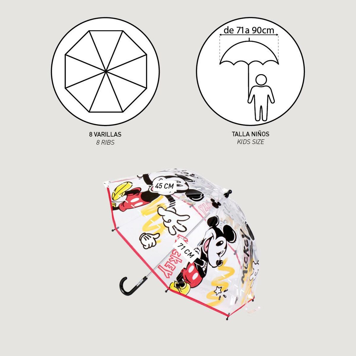 Paraply Mickey Mouse Transparent Ø 71 cm Röd - 3