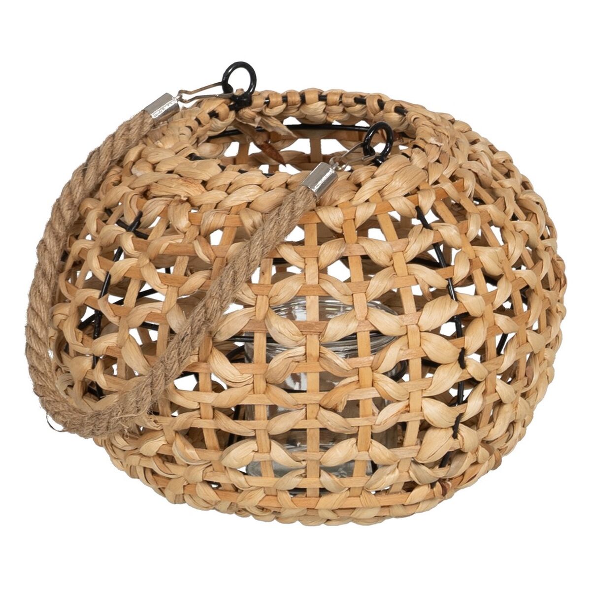 Lykta Ljusstakar Lykta Beige Metall Glas Vattenhyacint 26 x 26 x 18 cm