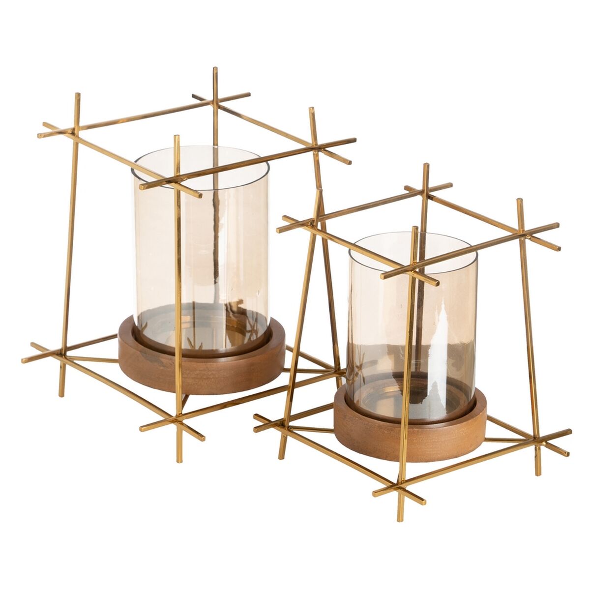 Ljusstakar Brun Gyllene Trä Glas Stål 24 x 24 x 26 cm - 2