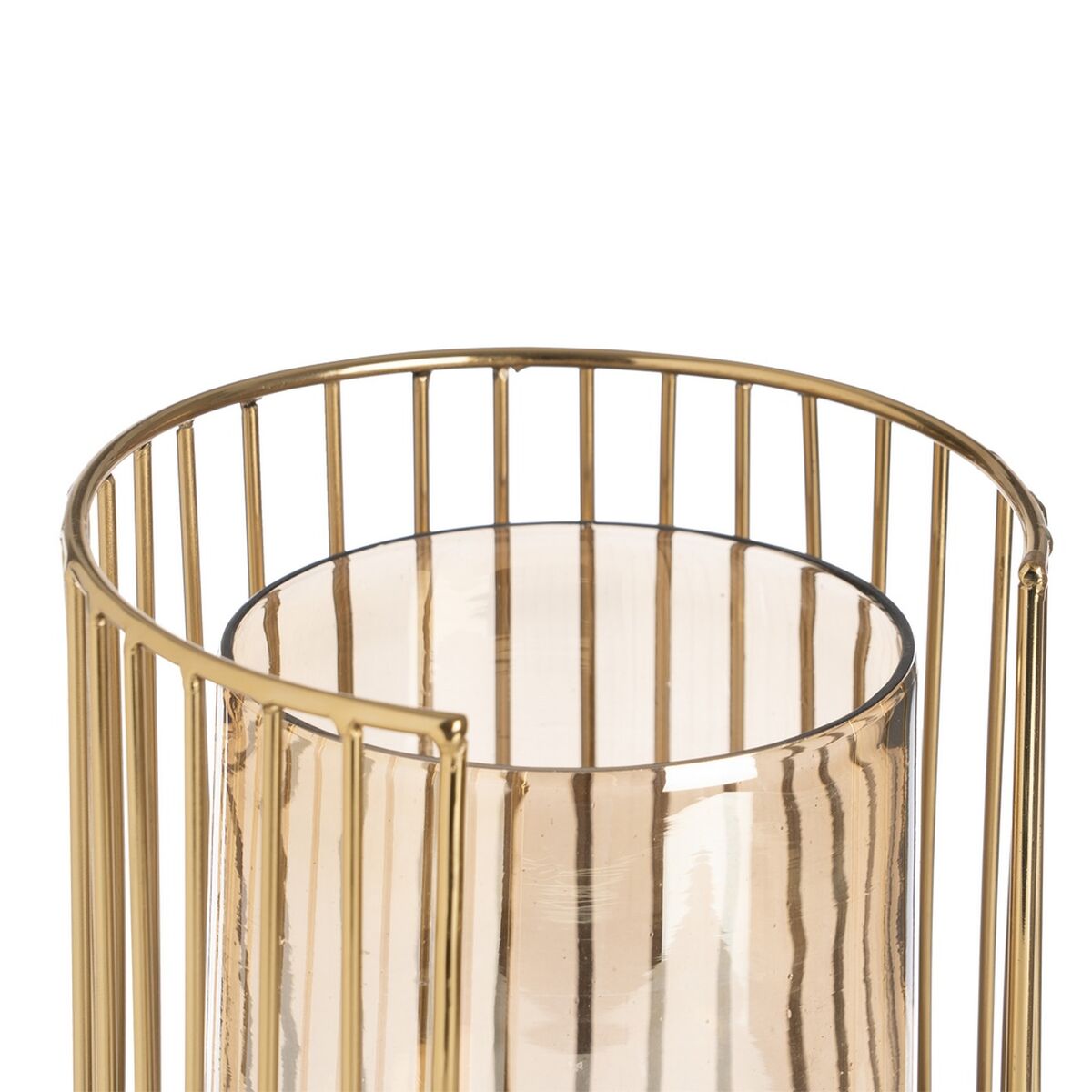 Ljusstakar Brun Gyllene Trä Glas Stål 15 x 15 x 23 cm - 3