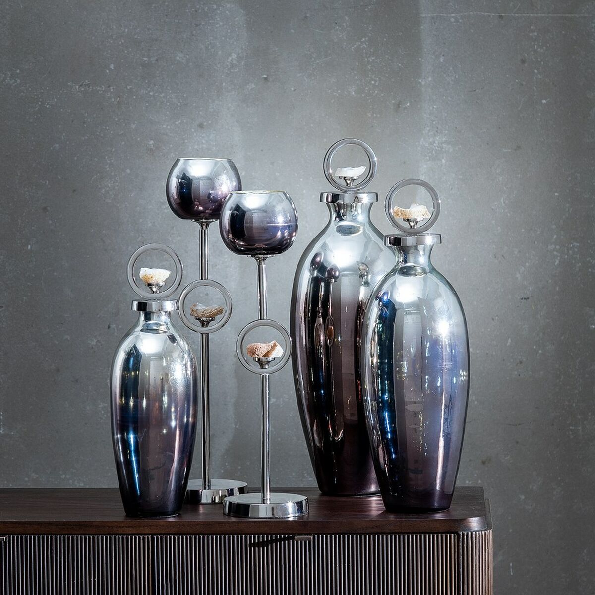 Ljusstakar Silvrig Aluminium Glas 11 x 11 x 51 cm - 2