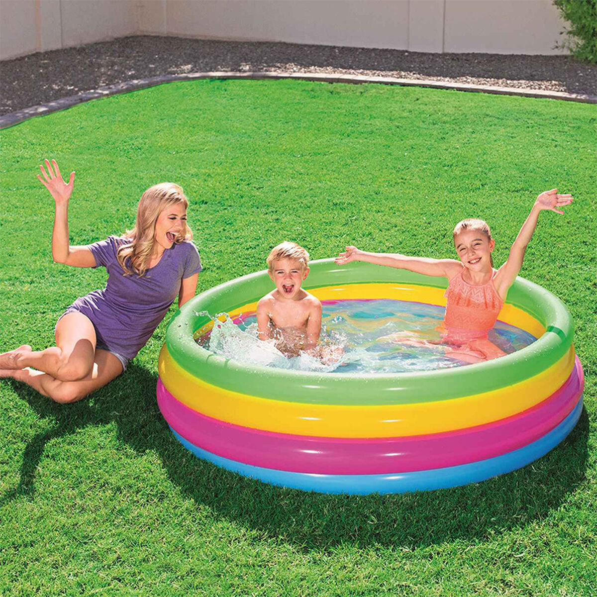 Bestway Barns Uppblåsbar Pool 4 Ringar Regnbåge 157x46 cm +3 År Trädgård 51117 - 3