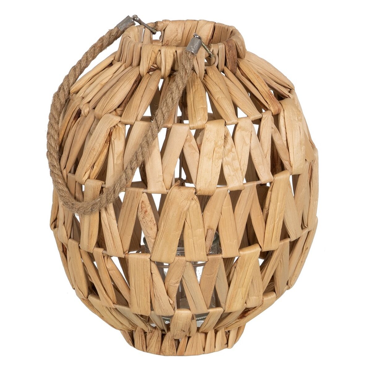 Lykta Ljusstakar Lykta Beige Metall Glas Vattenhyacint 27 x 27 x 32,5 cm