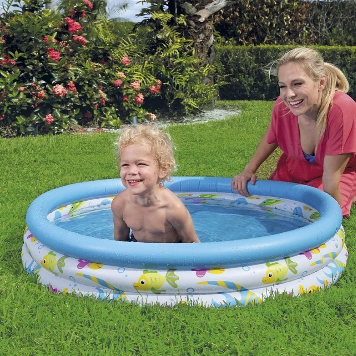 Bestway Uppblåsbar Barnpool 3 Ringar Coral 102x25 cm +2 År Trädgård 51008 - 3