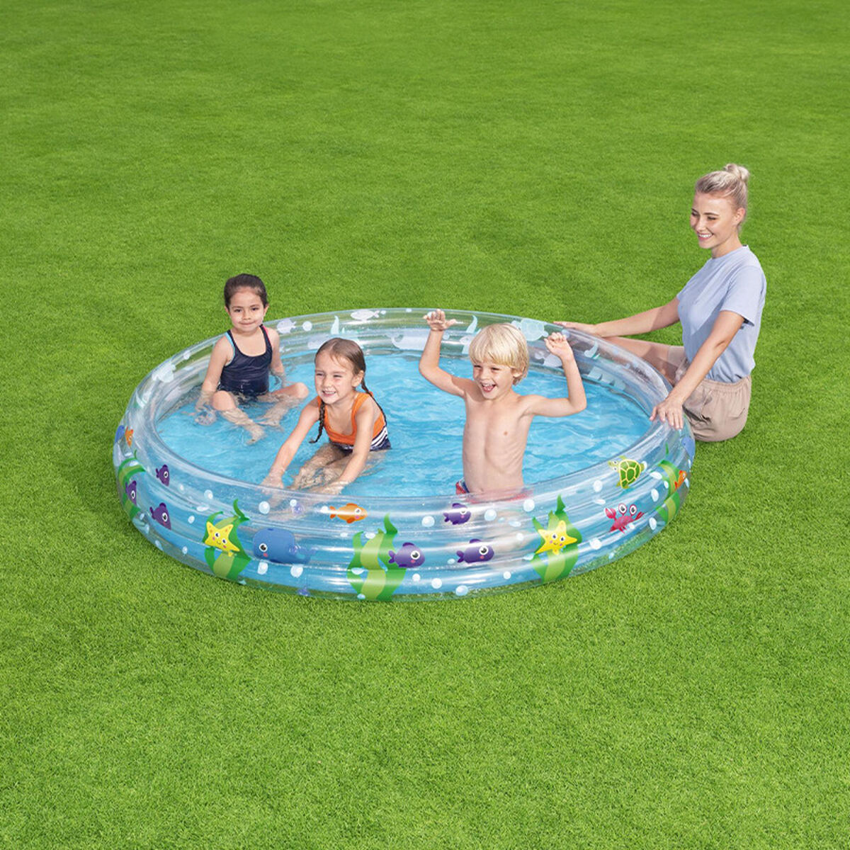 Bestway Uppblåsbar Barnpool 3 Ringar Genomskinlig Marina Life 183x33 cm +2 År Trädgård 51005 - 3