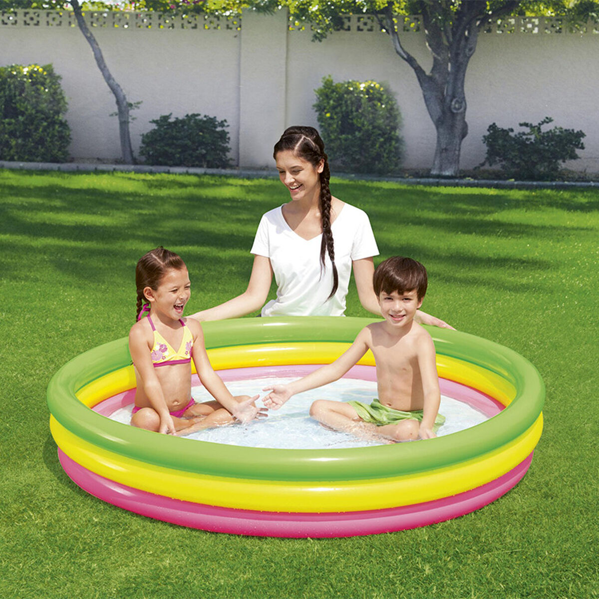 Bestway Uppblåsbar pool 3 ringar vadderad botten 152x30 cm +2 År trädgård 51103 - 3
