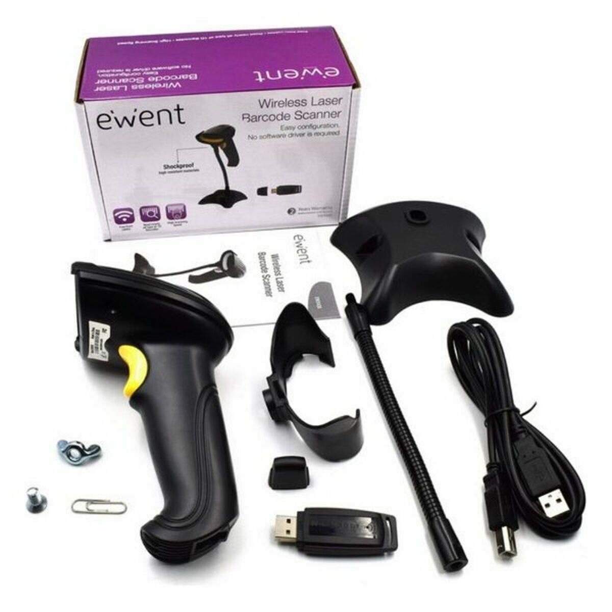 Sträckkodsläsare med hållare Ewent EW3430 LED USB - 3