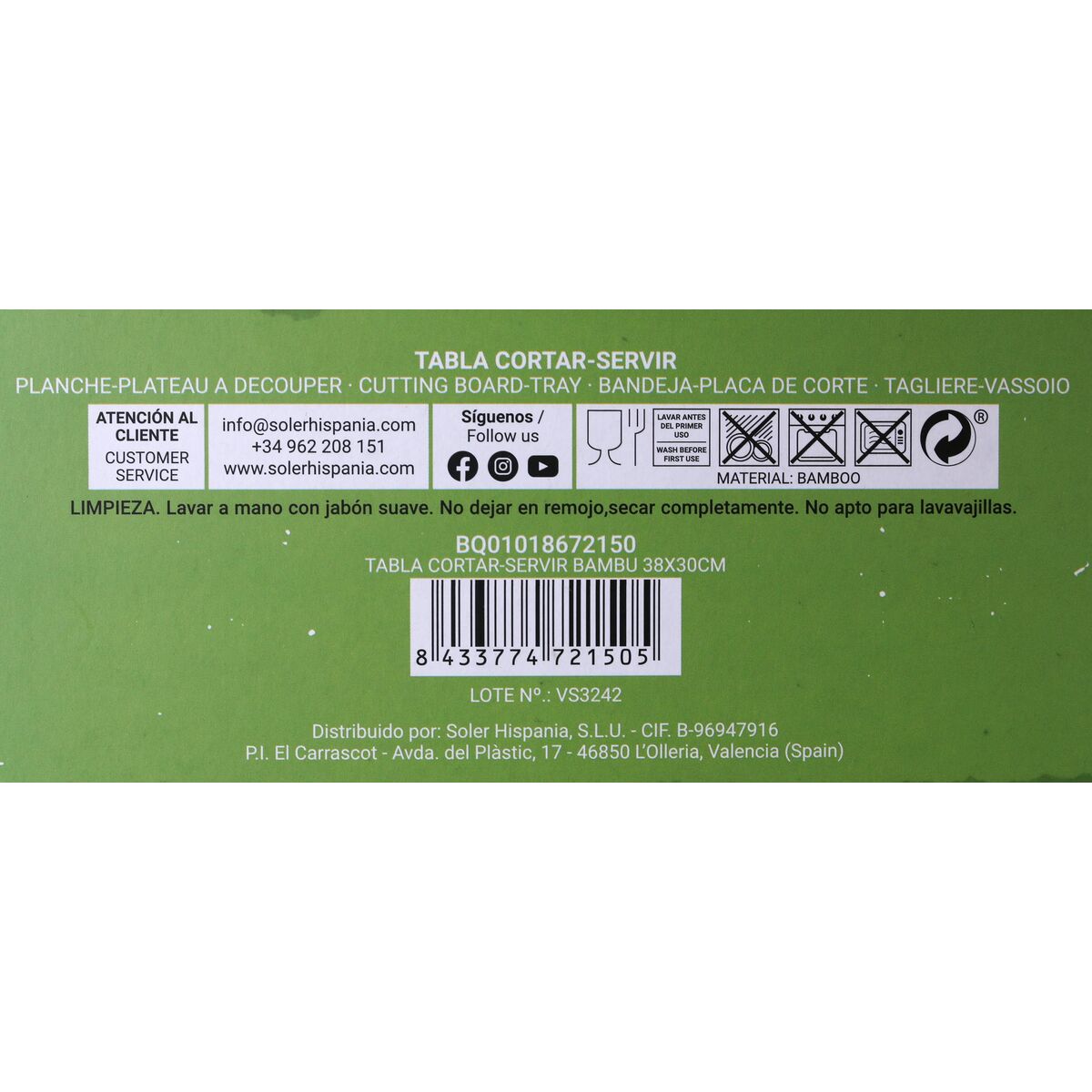 Skärbräda Quttin Bambu 38 x 30 x 1 cm (12 antal) - 5