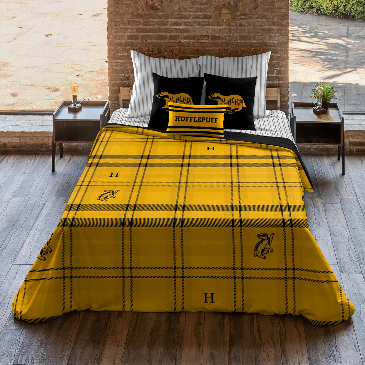 Påslakan Harry Potter Hufflepuff Gul Multicolour 175 Trådar 155 x 220 cm Säng 90 - 3