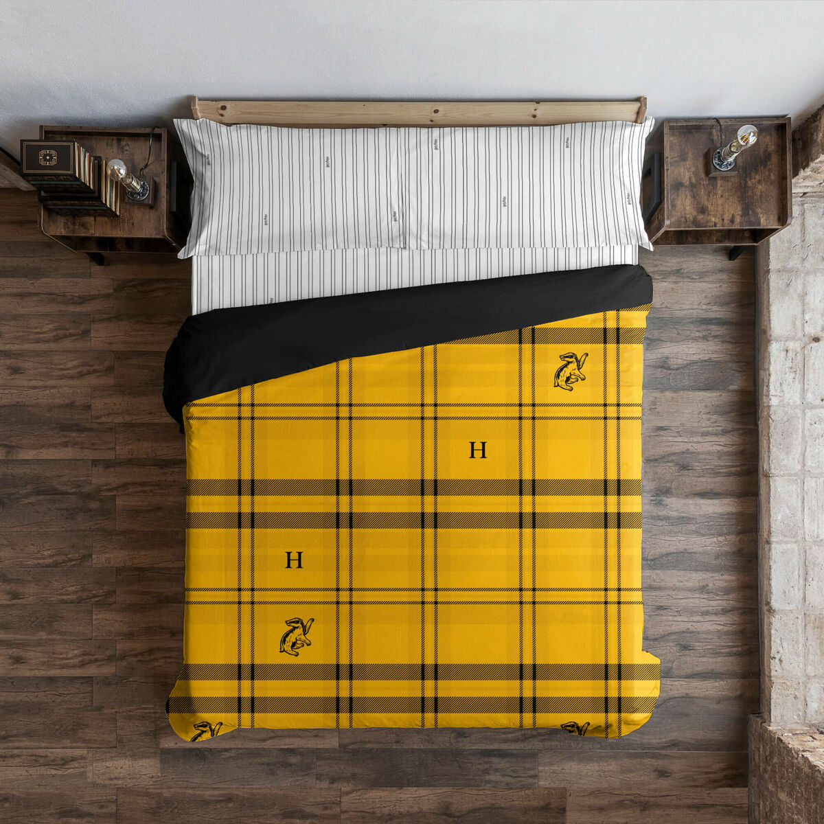 Påslakan Harry Potter Hufflepuff Gul Multicolour 175 Trådar 155 x 220 cm Säng 90