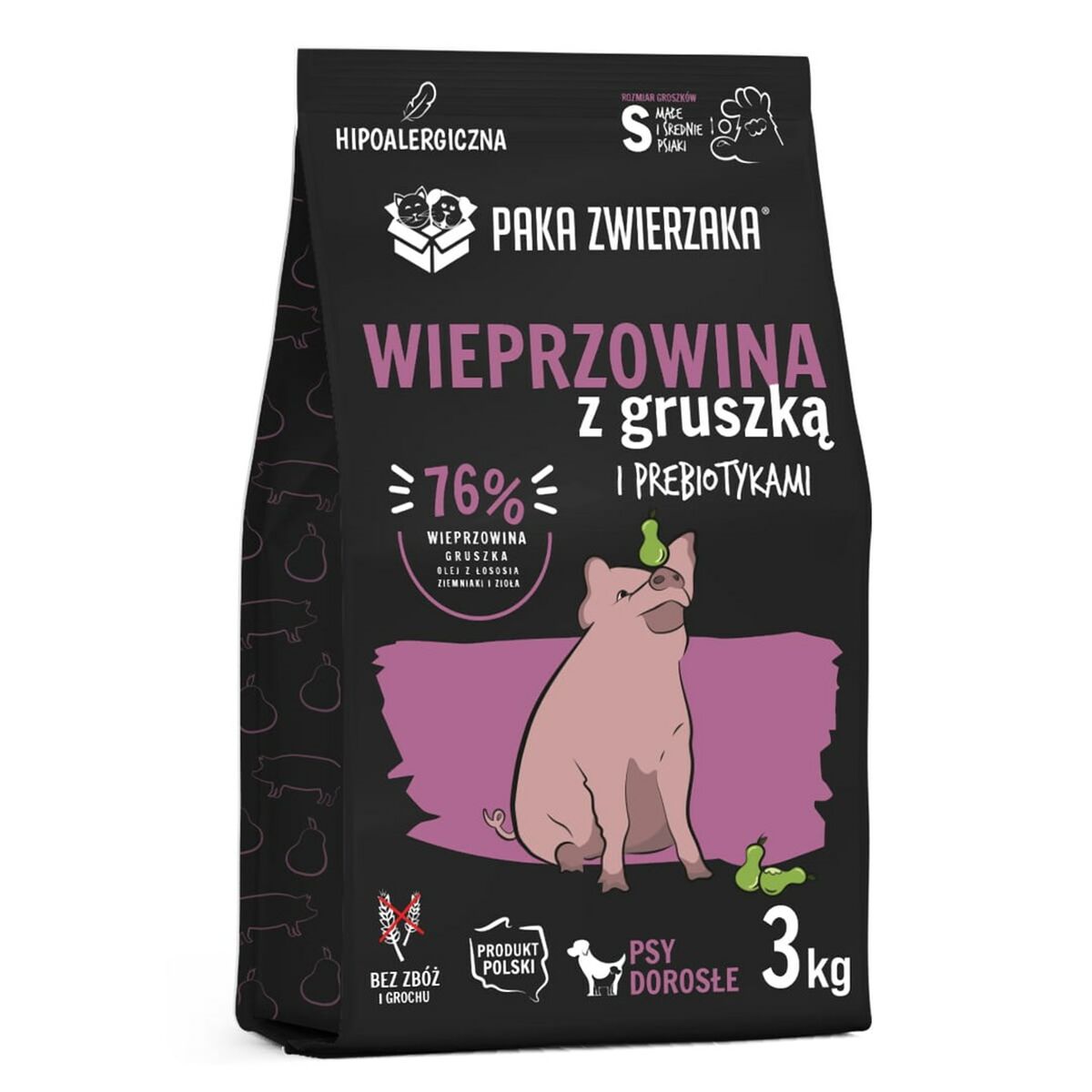 Foder Paka Zwierzaka Pork with pear S Gris 3 Kg