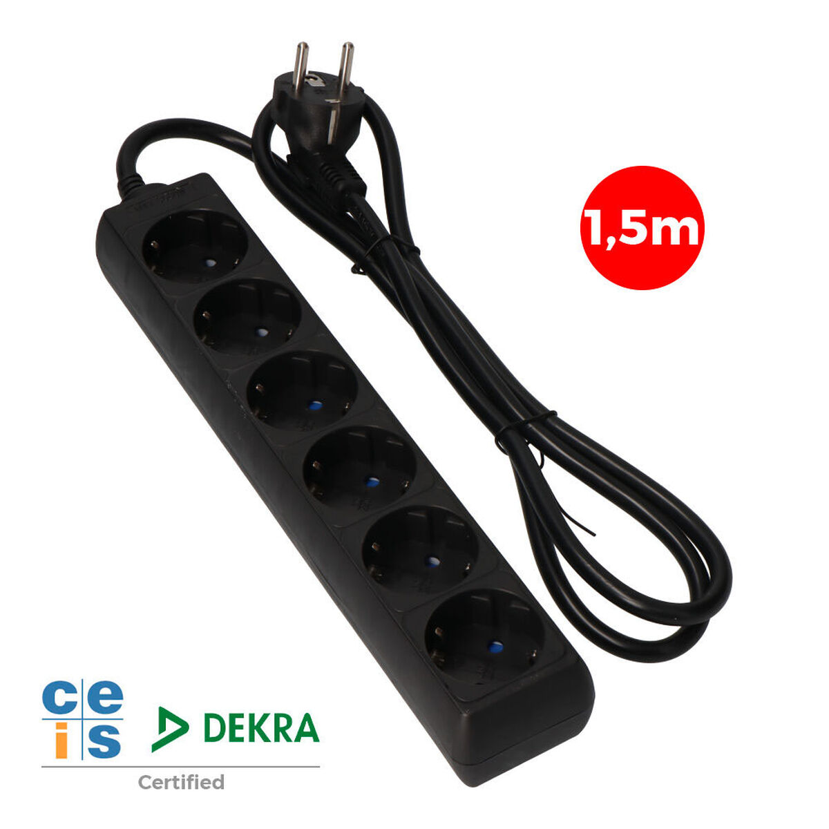 Ellist 6 Tomas-uttag utan brytare EDM 41008 Schuko (1,5 m) - 3