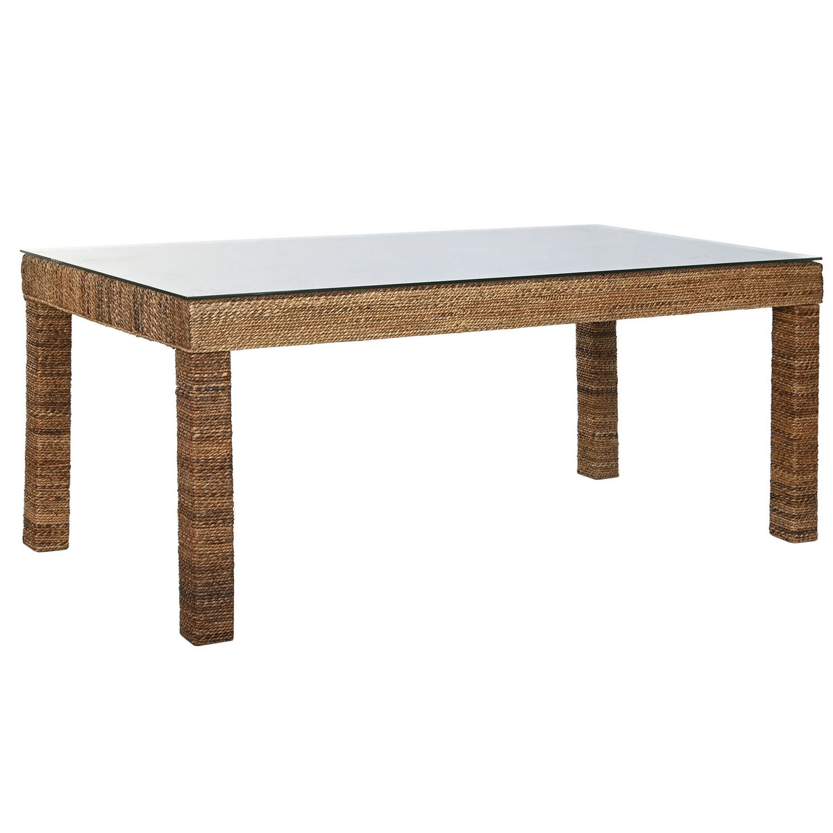 Matsalsbord Home ESPRIT Naturell Härdat glas Fibrer teakträ 180 x 90 x 77 cm