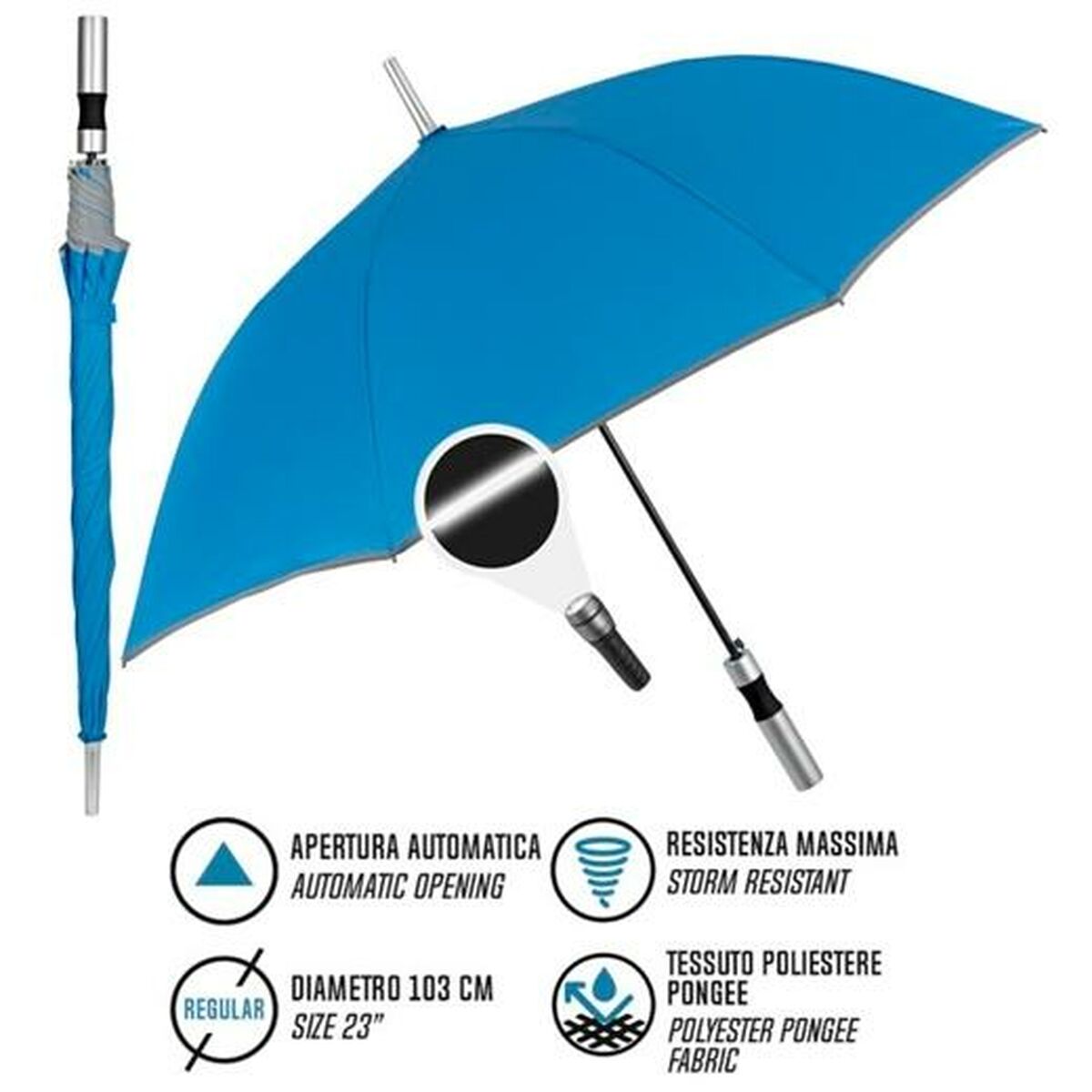 Paraply Perletti 23" Med list Reflekterande Blå Polyester 103 cm - 2