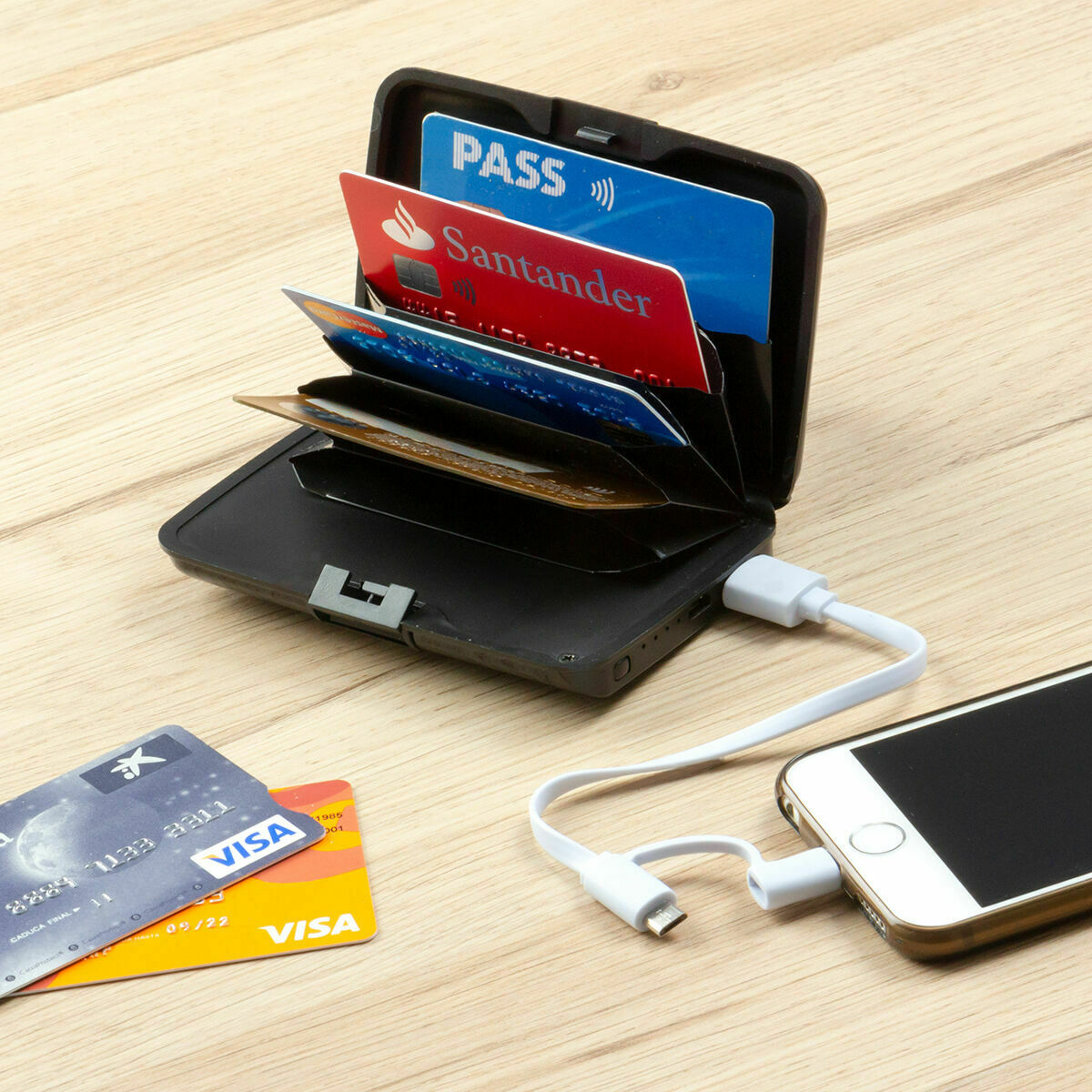 RFID-blockerande korthållare med powerbank InnovaGoods (Renoverade A) - 2