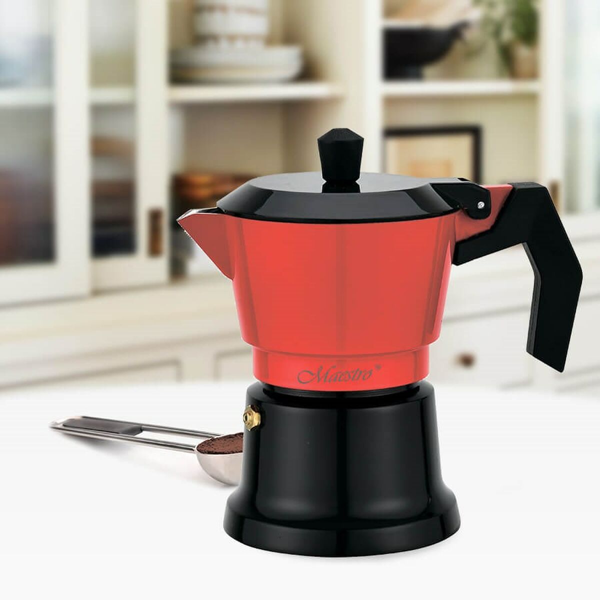 Italiensk Kaffepanna Feel Maestro MR-1657-6 Svart Röd Aluminium 300 ml 6 Koppar - 4