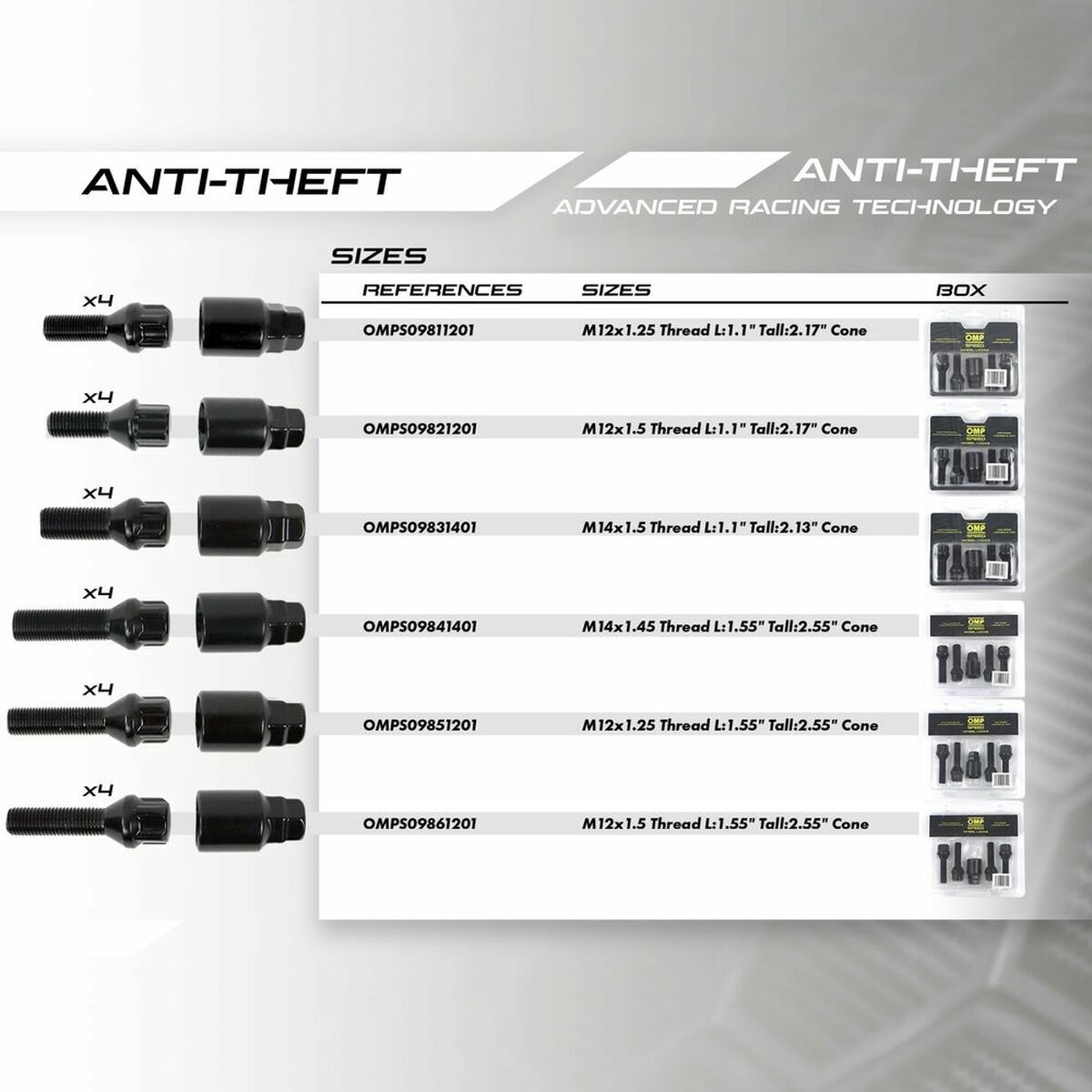 Skruvsats OMP OMPS09511201 M12 x 1,50 4 uds - 6