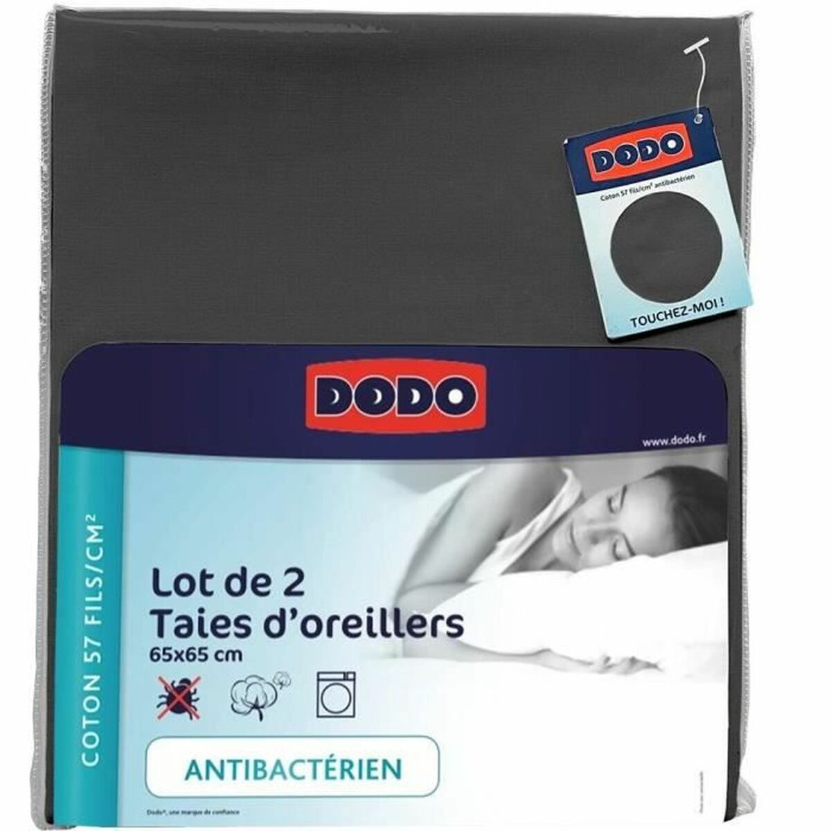 Örngott DODO 2 antal Vit Antracitgrå 65 x 65 cm - 5
