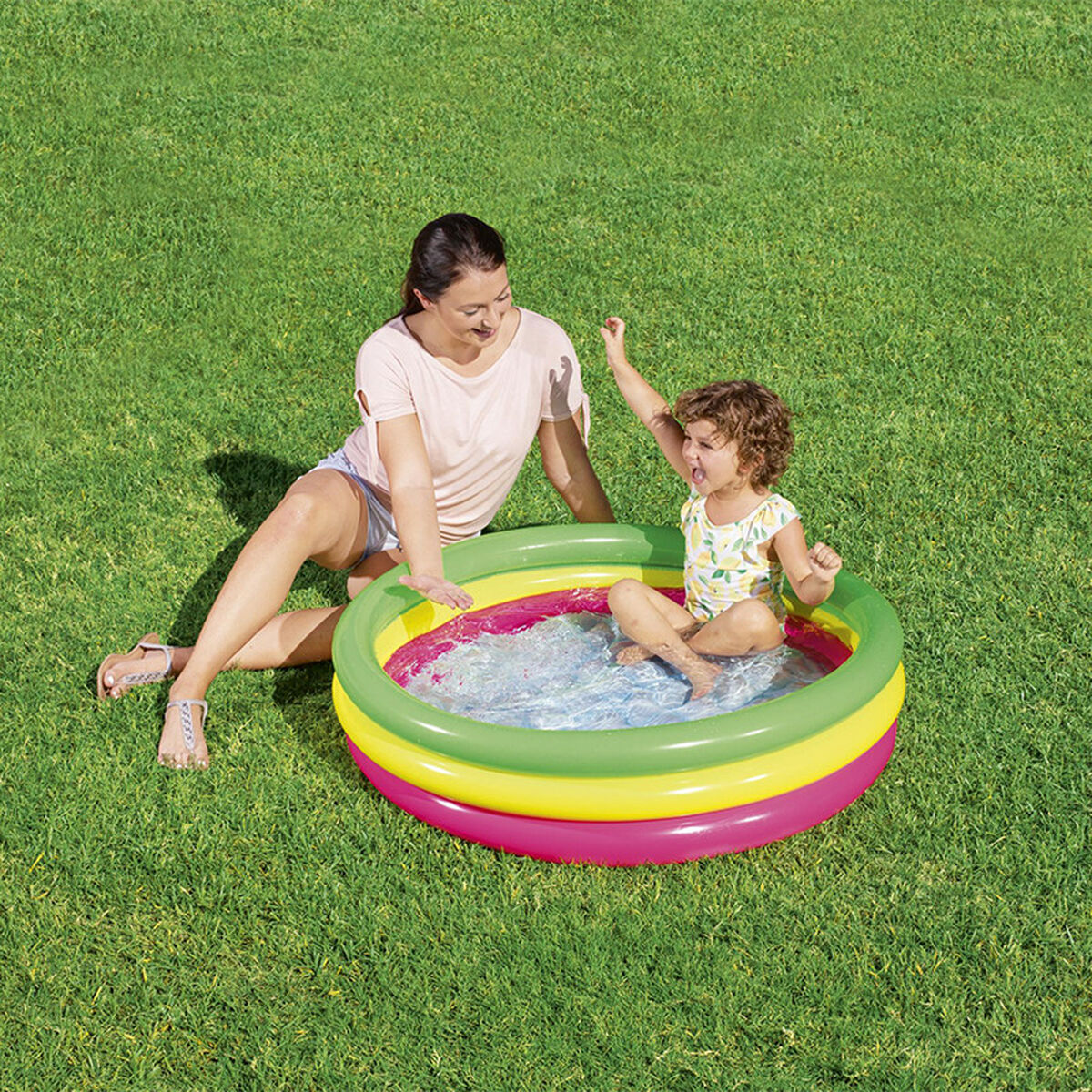 Bestway Uppblåsbar Barnpool med 3 Ringar Mjukbottnad 102x25 cm +2 År Trädgård 51104 - 4