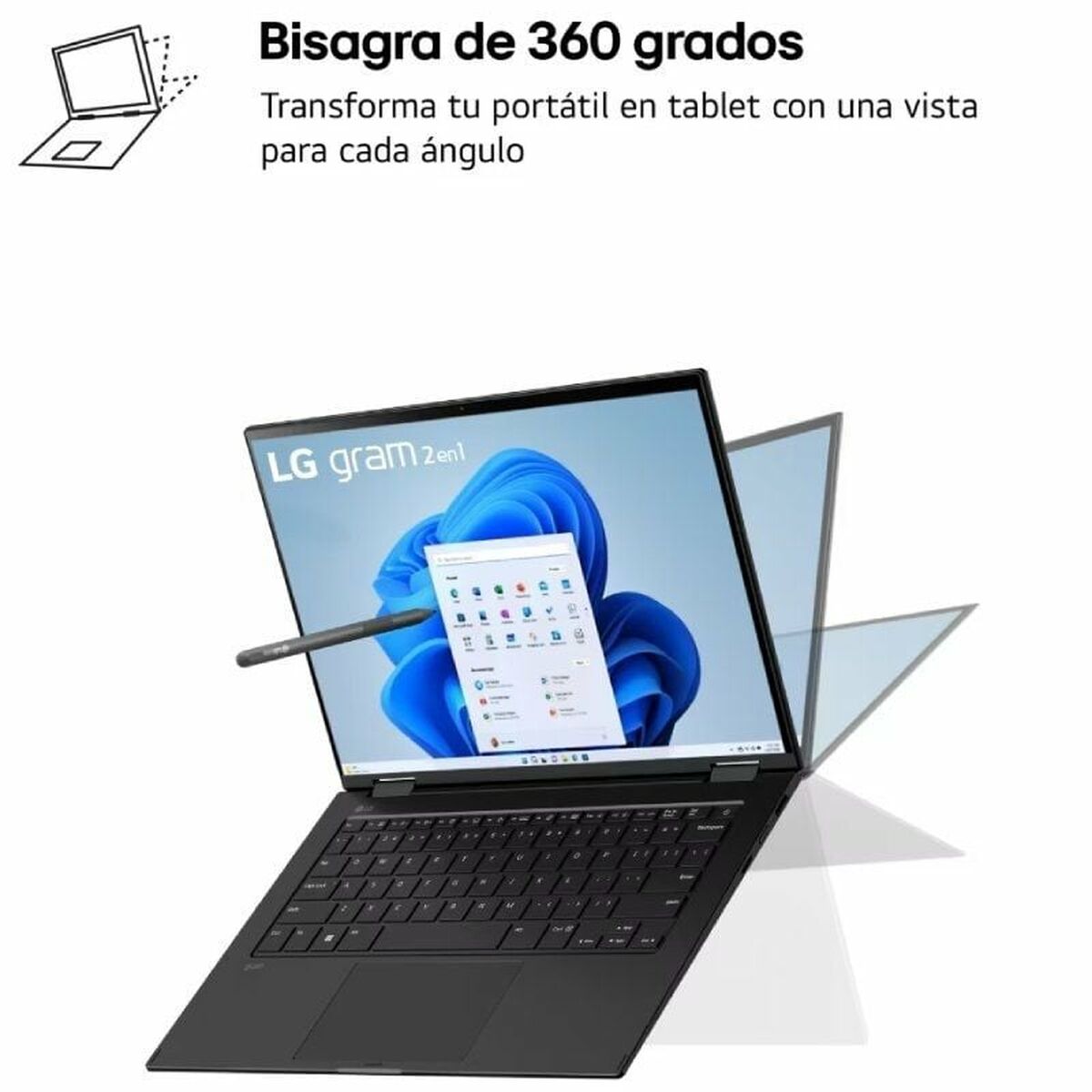 Laptop 2 i 1 LG 14T90S-G.AA75B 14" intel core ultra 7 16 GB RAM 512 GB SSD Qwerty Spanska - 2