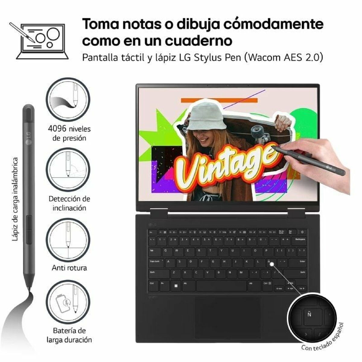 Laptop 2 i 1 LG 14T90S-G.AA75B 14" intel core ultra 7 16 GB RAM 512 GB SSD Qwerty Spanska - 3