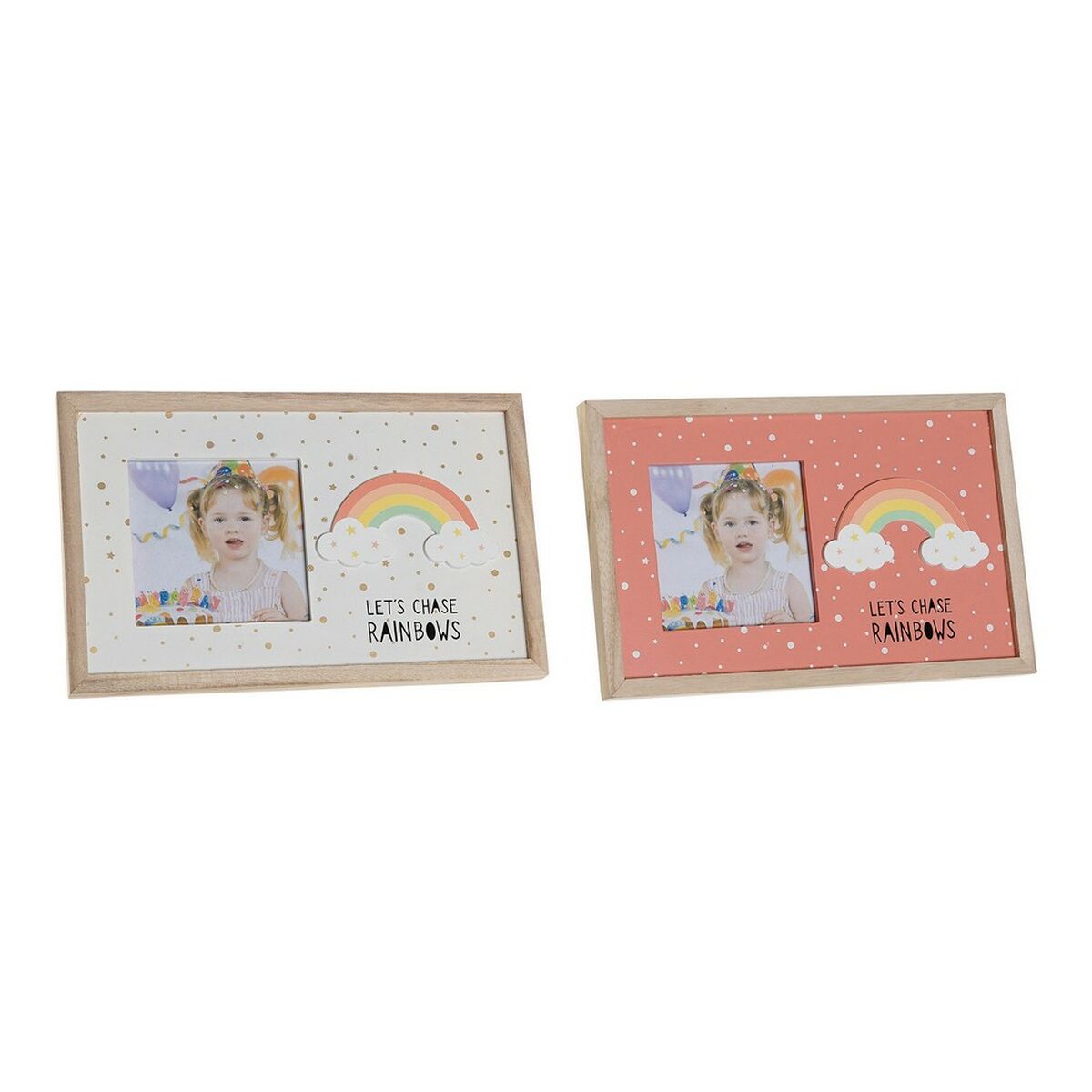 Fotoram DKD Home Decor Regnbåge Rosa Vit Barn Trä MDF (25 x 1 x 16 cm) (2 antal)