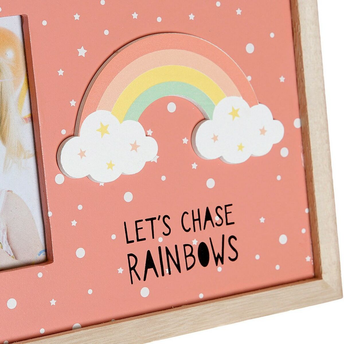 Fotoram DKD Home Decor Regnbåge Rosa Vit Barn Trä MDF (25 x 1 x 16 cm) (2 antal) - 3