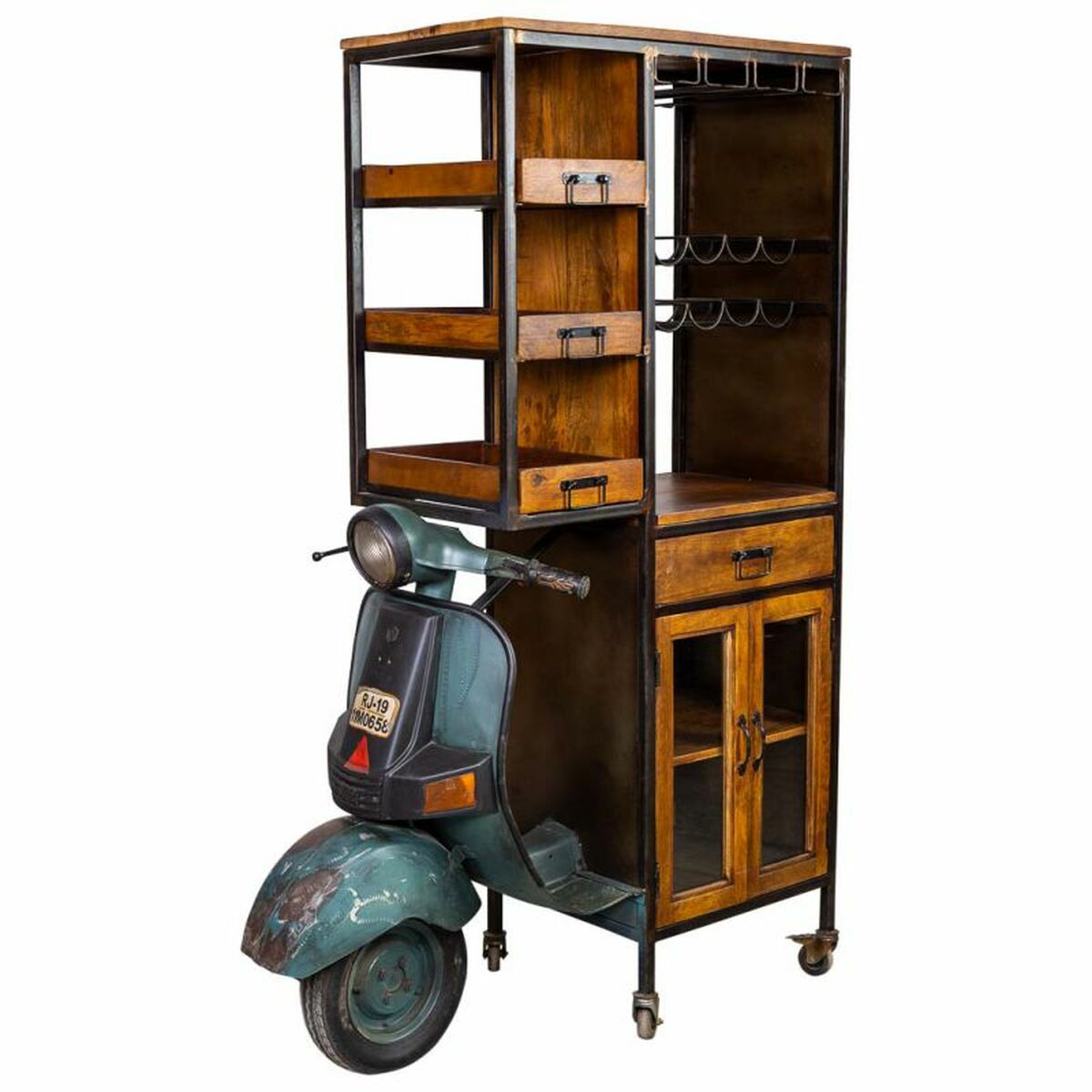 Bokhylla Alexandra House Living Metall Mangoträ 67 x 194 x 140 cm Flaskställ Motorcykel - 2