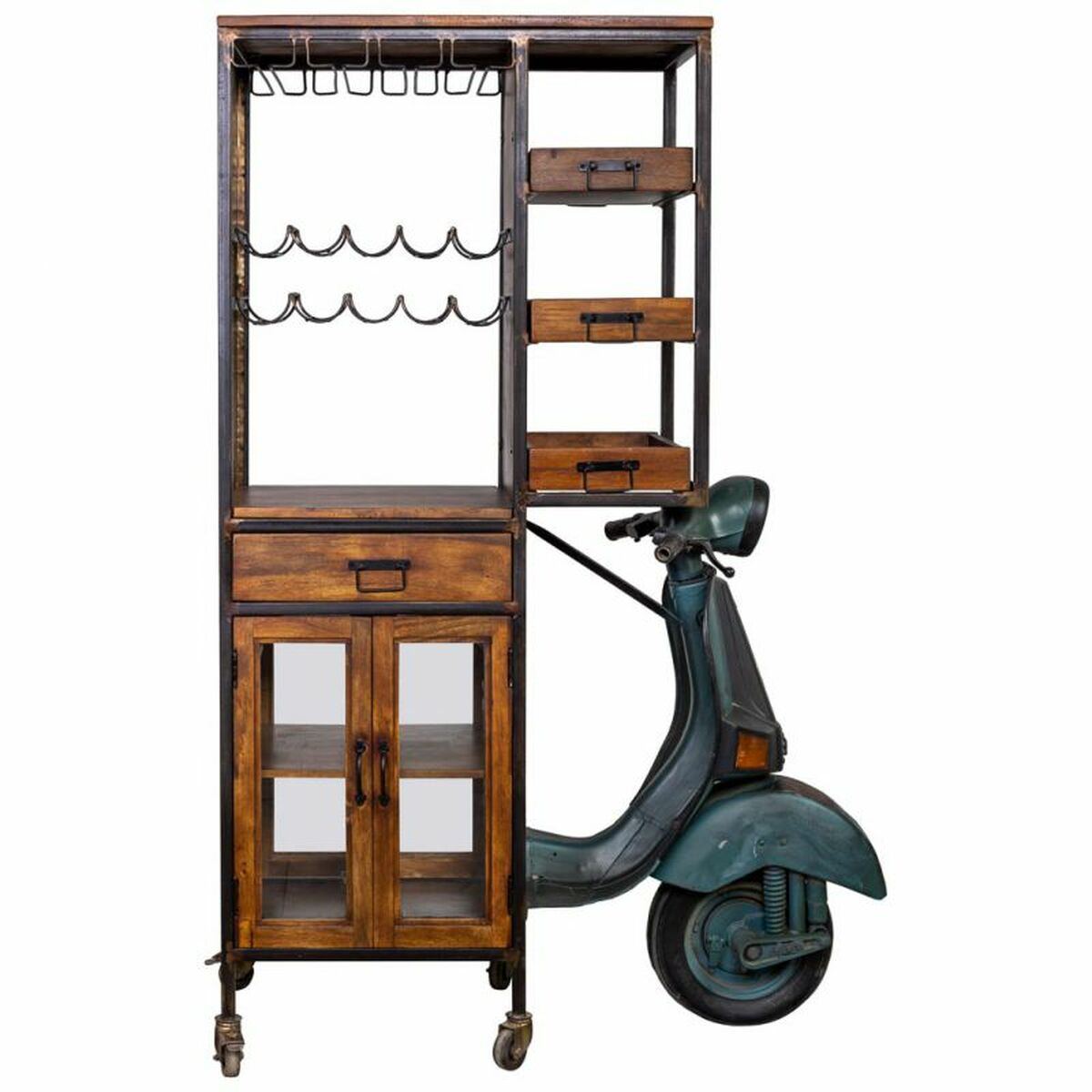 Bokhylla Alexandra House Living Metall Mangoträ 67 x 194 x 140 cm Flaskställ Motorcykel - 4
