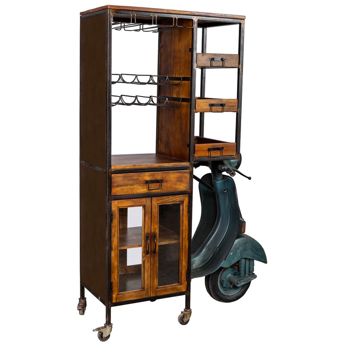 Bokhylla Alexandra House Living Metall Mangoträ 67 x 194 x 140 cm Flaskställ Motorcykel