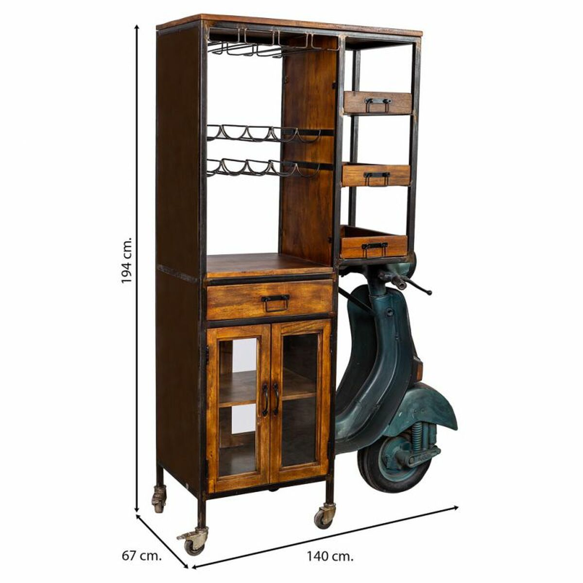 Bokhylla Alexandra House Living Metall Mangoträ 67 x 194 x 140 cm Flaskställ Motorcykel - 3