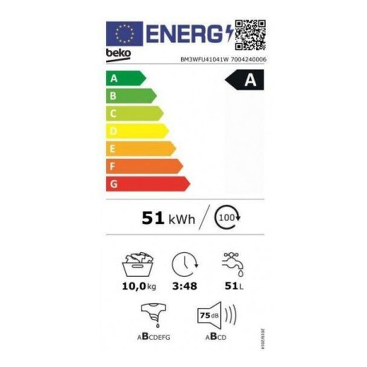 Tvättmaskin BEKO BM3WFU41041W 60 cm 1400 rpm 10 kg - 2