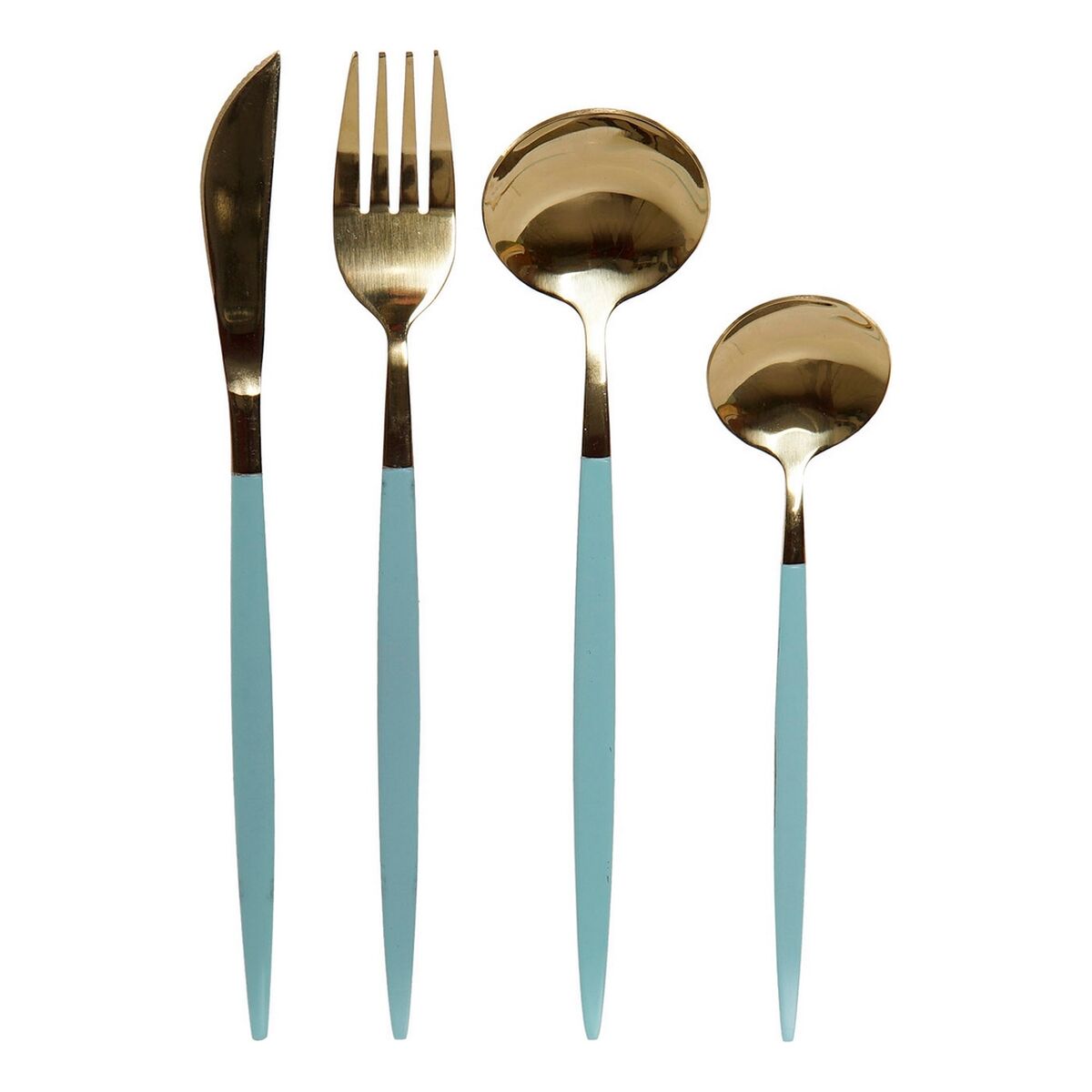 Bestick-set DKD Home Decor Grön Gyllene Rostfritt stål 1,5 x 0,5 x 22,3 cm 16 Delar